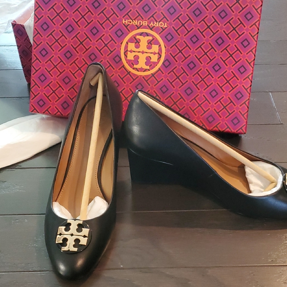 Tory Burch Black Heels with Gold Embellishment